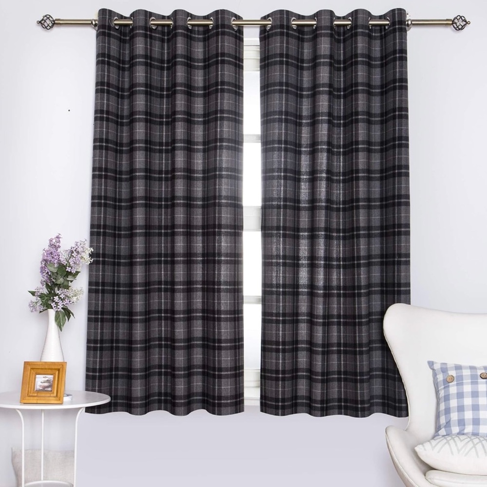 Elegant Plaid Blackout Curtains - Black and Gray (4 panels)